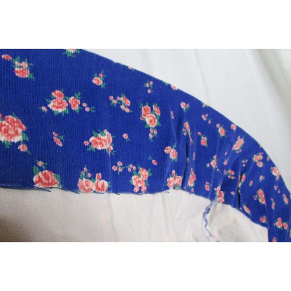 Blue Corduroy Jumper Dress All Over Roses Floral Print Small Vintage 1980s - Picture 7 of 7